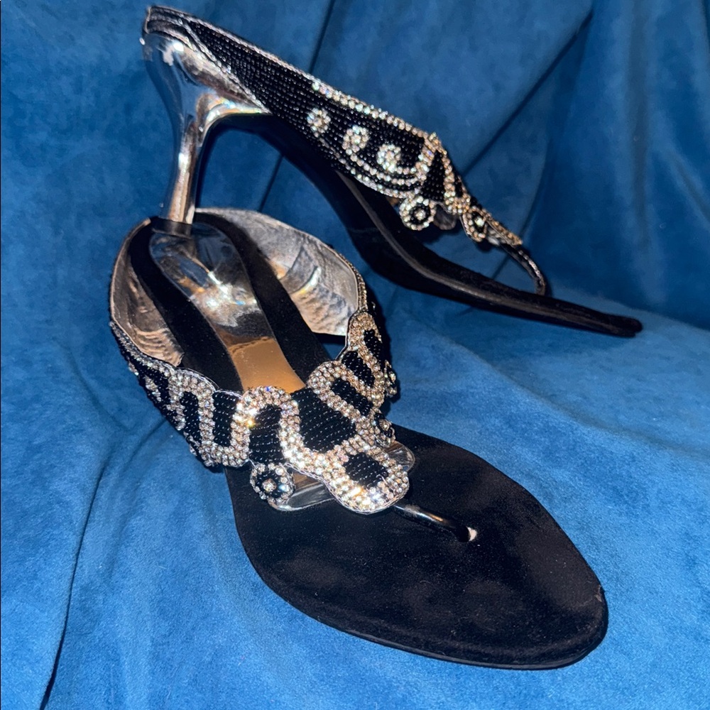 Elegant Black Beaded Women's Sandals size 10